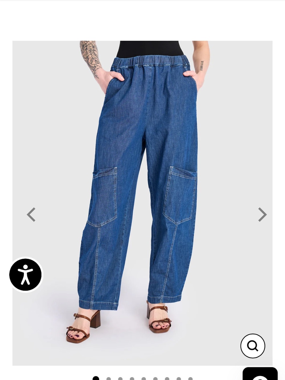 Alembika Palma Pants. Elastic Waist Denim Cargo Pants - Blue